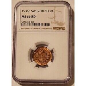 Switzerland 1936 B 2 Rappen MS66 RED NGC